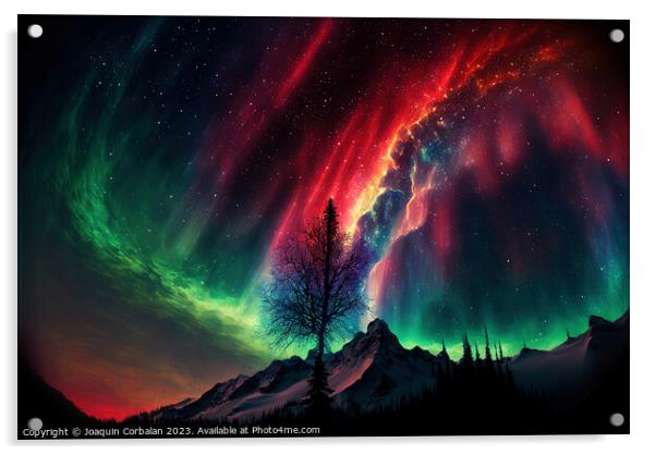 Aurora borealis, illustration, over a Nordic fores Acrylic by Joaquin Corbalan