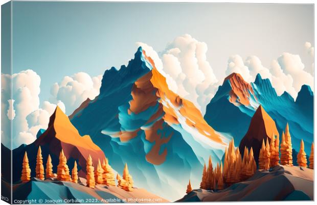 Beautiful alpine landscape painted with minimalist simplicity. A Canvas Print by Joaquin Corbalan