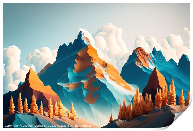 Beautiful alpine landscape painted with minimalist simplicity. A Print by Joaquin Corbalan