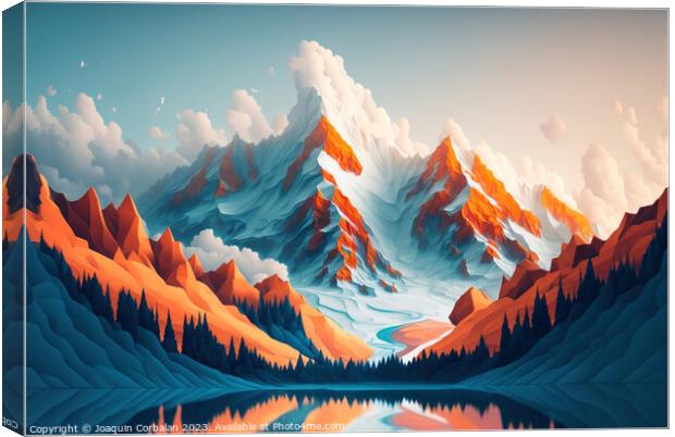 Beautiful alpine landscape painted with minimalist simplicity. A Canvas Print by Joaquin Corbalan