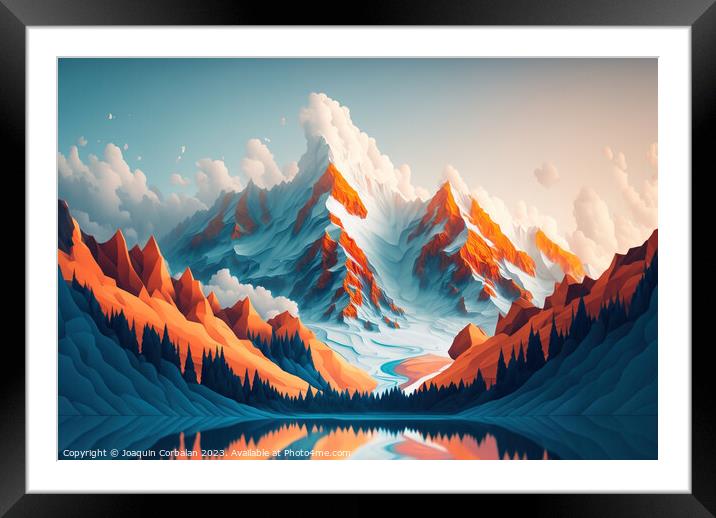 Beautiful alpine landscape painted with minimalist simplicity. A Framed Mounted Print by Joaquin Corbalan