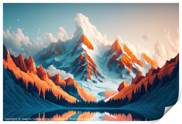 Beautiful alpine landscape painted with minimalist simplicity. A Print by Joaquin Corbalan