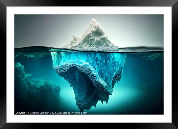 Submerged iceberg, painted drawing, warming concept. Ai generate Framed Mounted Print by Joaquin Corbalan