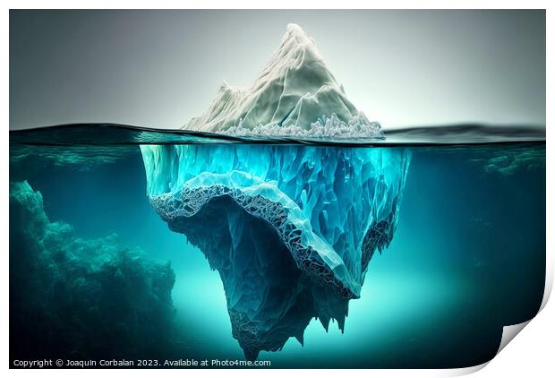 Submerged iceberg, painted drawing, warming concept. Ai generate Print by Joaquin Corbalan