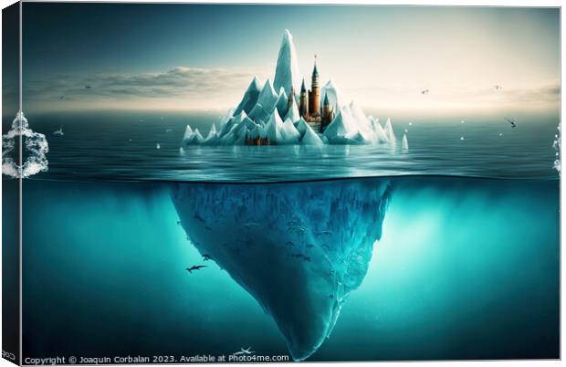 Iceberg with a city on it, painted drawing, surrea Canvas Print by Joaquin Corbalan