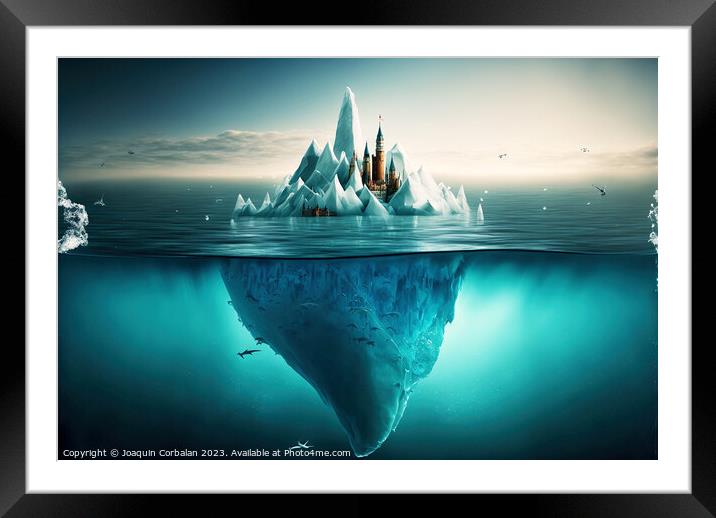 Iceberg with a city on it, painted drawing, surrea Framed Mounted Print by Joaquin Corbalan