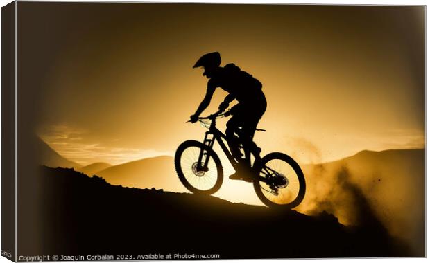 A mountain biker speeding down a ramp, silhouetted Canvas Print by Joaquin Corbalan