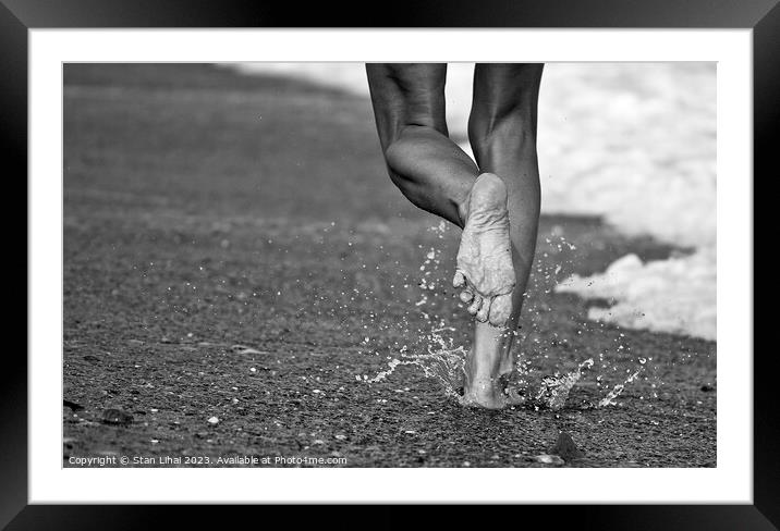 foot of a girl running along the sea surf Framed Mounted Print by Stan Lihai