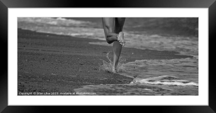 Girl running on the beach Framed Mounted Print by Stan Lihai