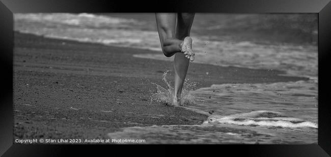 Girl running on the beach Framed Print by Stan Lihai