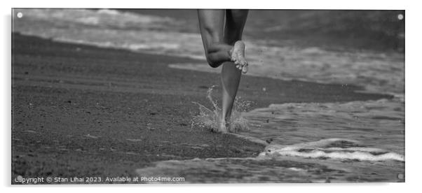 Girl running on the beach Acrylic by Stan Lihai