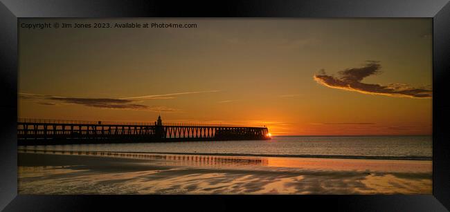 January Sunrise at the end of the pier - Panorama Framed Print by Jim Jones