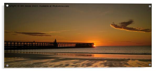 January Sunrise at the end of the pier - Panorama Acrylic by Jim Jones
