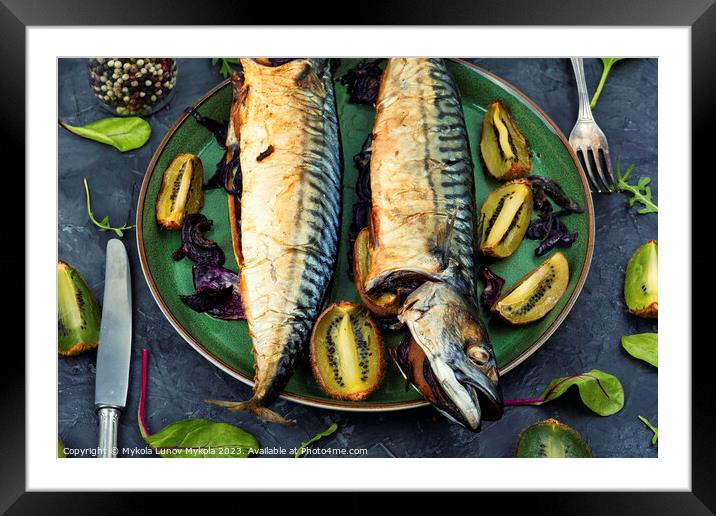 Baked fish, grilled mackerel. Framed Mounted Print by Mykola Lunov Mykola