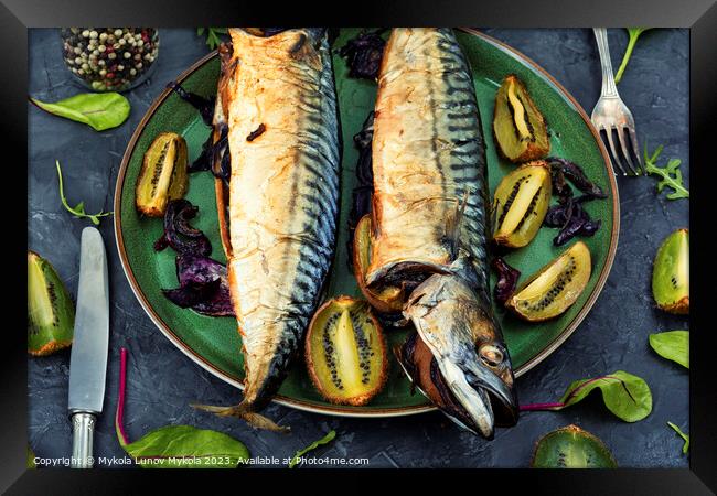Baked fish, grilled mackerel. Framed Print by Mykola Lunov Mykola