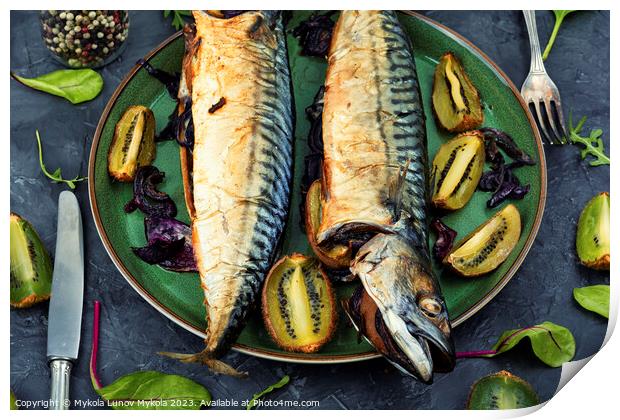Baked fish, grilled mackerel. Print by Mykola Lunov Mykola