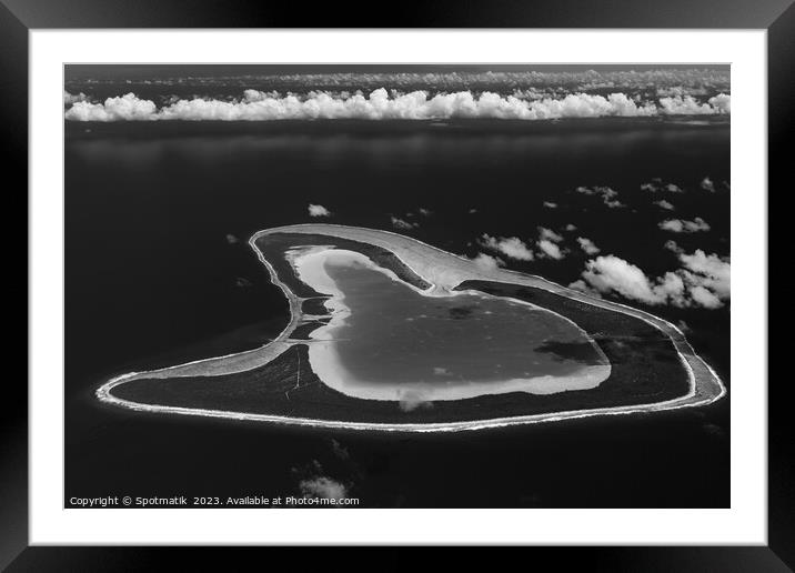 Aerial Tupai Island French Polynesia South Pacific Ocean Framed Mounted Print by Spotmatik 