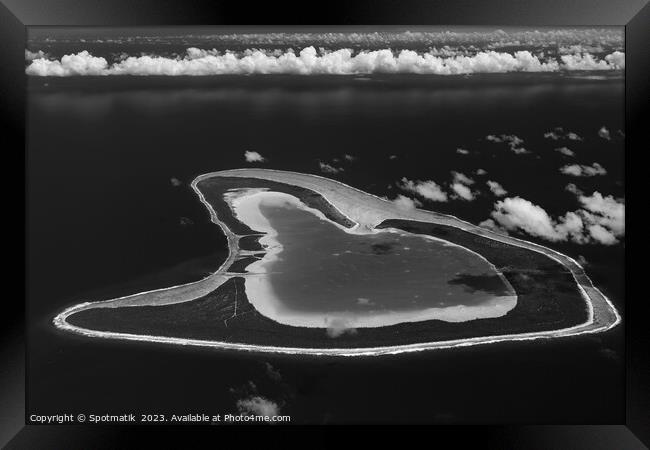 Aerial Tupai Island French Polynesia South Pacific Ocean Framed Print by Spotmatik 