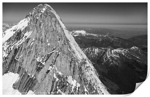Aerial view of Switzerland mountain Peak Jungfrau Print by Spotmatik 