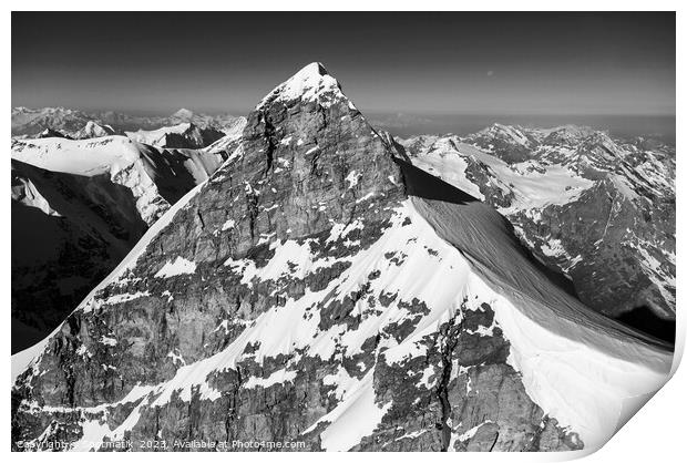 Aerial view of Switzerland mountain Peak cliff face Print by Spotmatik 