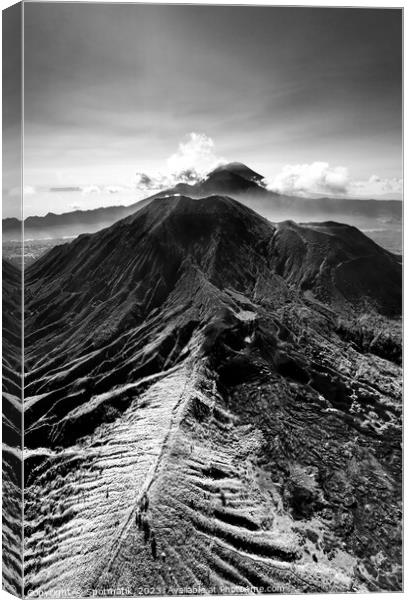 Aerial Mt Batur Mt Abang Volcano Bali Indonesia Canvas Print by Spotmatik 