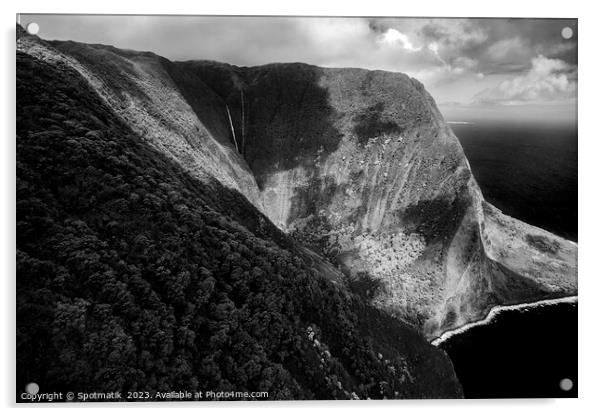 Aerial Molokai coastal rainforest waterfalls with lush foliage  Acrylic by Spotmatik 