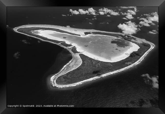 Aerial Tupai French Polynesia Heart Island Ocean Paradise  Framed Print by Spotmatik 