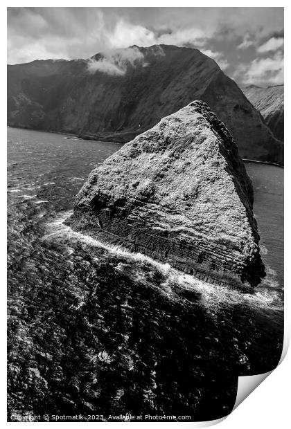 Aerial shoreline view of volcanic sea cliffs Molokai  Print by Spotmatik 