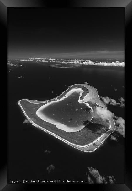 Aerial Tupai French Polynesia Heart Island Ocean Paradise  Framed Print by Spotmatik 