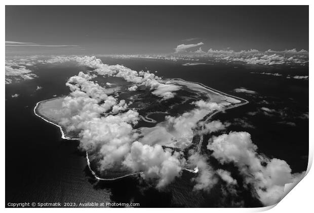 Aerial cloud covered Bora Bora in French Polynesia  Print by Spotmatik 