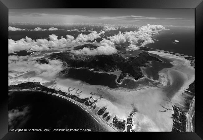 Aerial Mt Otemanu Mt Pahia mountain Bora Bora  Framed Print by Spotmatik 