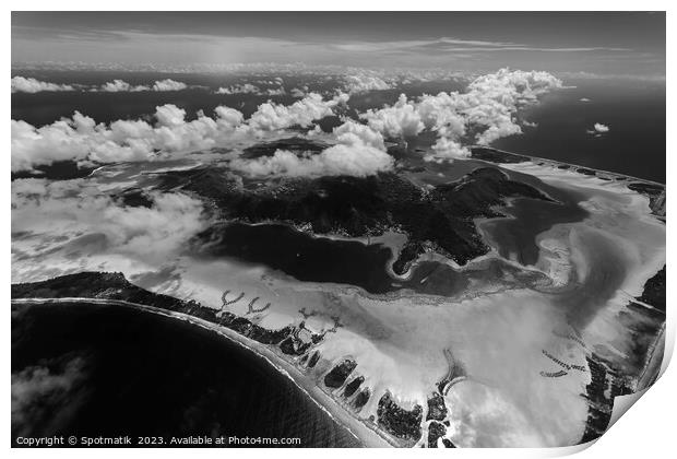 Aerial Mt Otemanu Mt Pahia mountain Bora Bora  Print by Spotmatik 