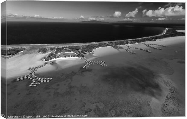 Aerial Bora Bora Luxury Overwater bungalows South Pacific Canvas Print by Spotmatik 
