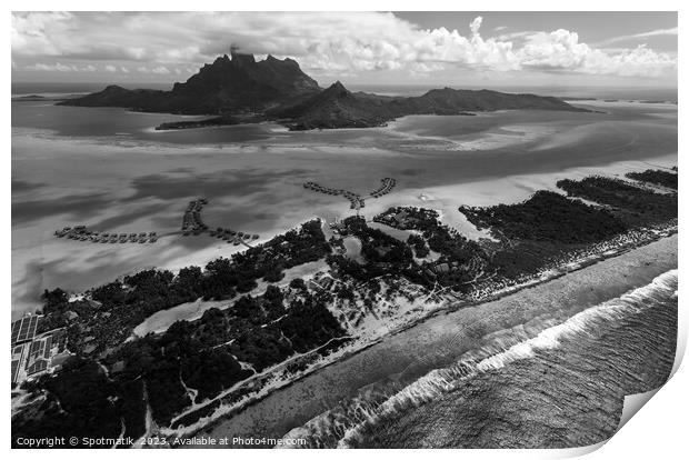 Aerial Bora Bora Island Tahiti South Pacific coastline  Print by Spotmatik 