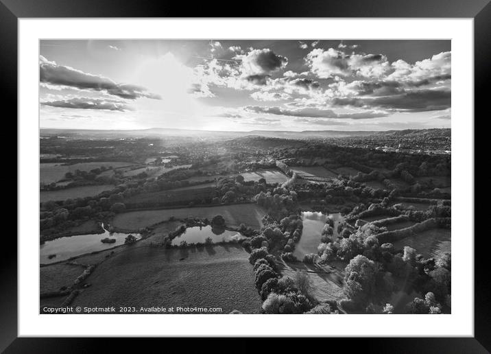 Aerial London sunset view of greenbelt countryside England Framed Mounted Print by Spotmatik 