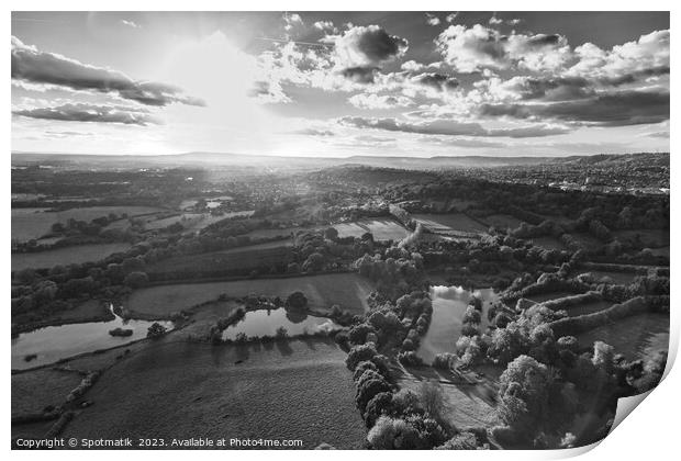 Aerial London sunset view of greenbelt countryside England Print by Spotmatik 
