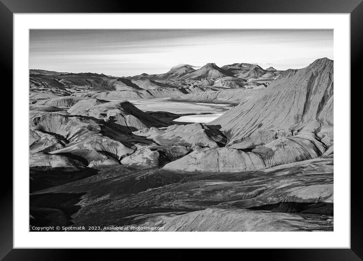 Aerial volcanic landscape Wilderness Landmannalaugar Framed Mounted Print by Spotmatik 