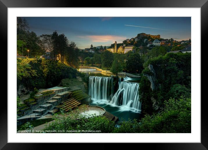 Old town Jajce and big waterfall. Bosnia and Herzegovina. Framed Mounted Print by Sergey Fedoskin