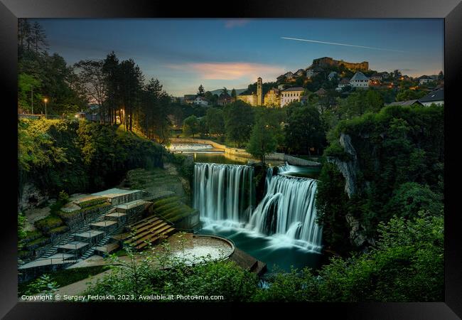 Old town Jajce and big waterfall. Bosnia and Herzegovina. Framed Print by Sergey Fedoskin