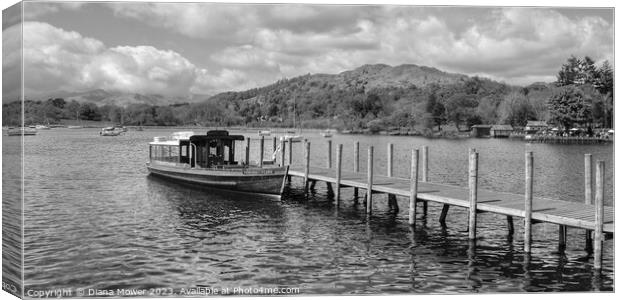 Windermere Jetty Monochrome Panoramic Canvas Print by Diana Mower