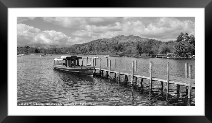 Windermere Jetty Monochrome Panoramic Framed Mounted Print by Diana Mower