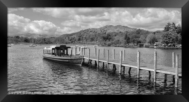 Windermere Jetty Monochrome Panoramic Framed Print by Diana Mower