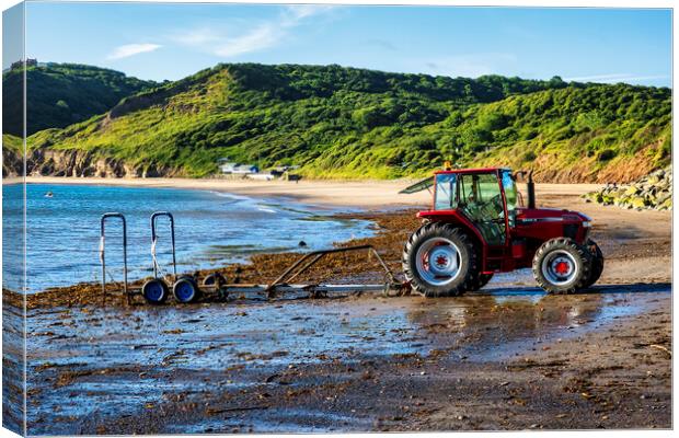 Red Tractor on Runswick Bay Beach Canvas Print by Tim Hill