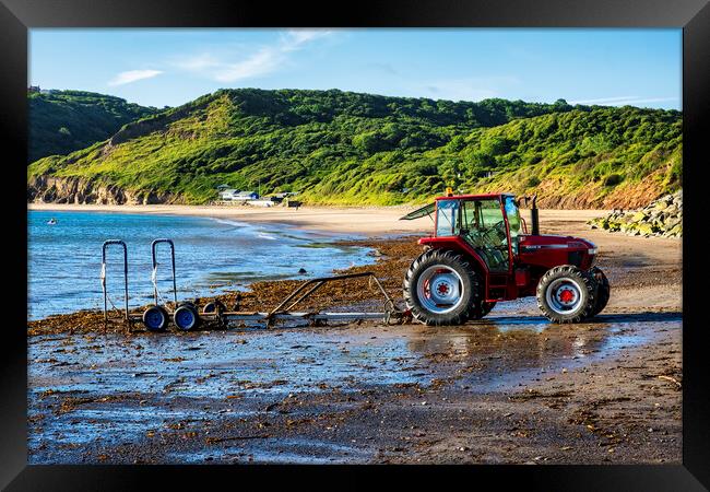 Red Tractor on Runswick Bay Beach Framed Print by Tim Hill