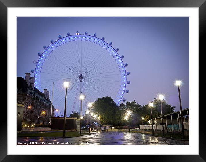 London Eye at Night Framed Mounted Print by Neal P
