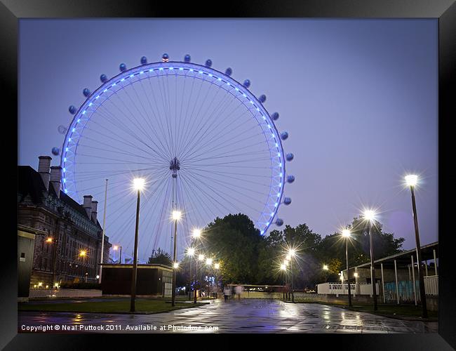 London Eye at Night Framed Print by Neal P