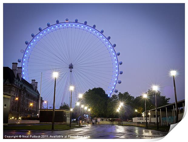 London Eye at Night Print by Neal P