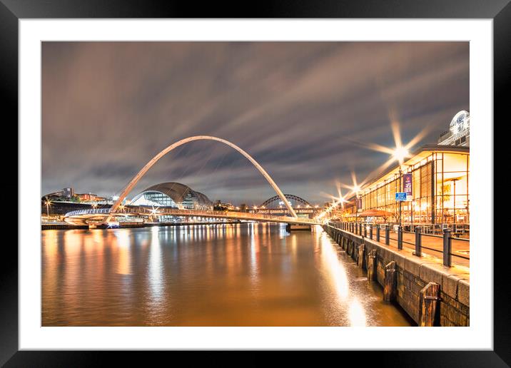 Newcastle Quays at Night Framed Mounted Print by Tim Hill
