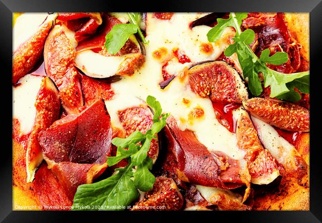 Appetizing pizza with bacon and fruit. Framed Print by Mykola Lunov Mykola