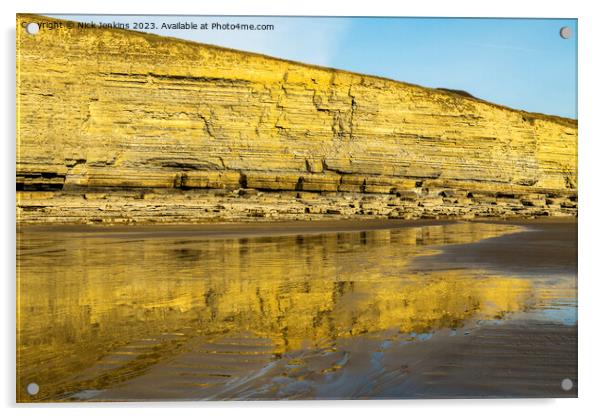 Dunraven Bay Cliffs reflected in the wet sand  Acrylic by Nick Jenkins